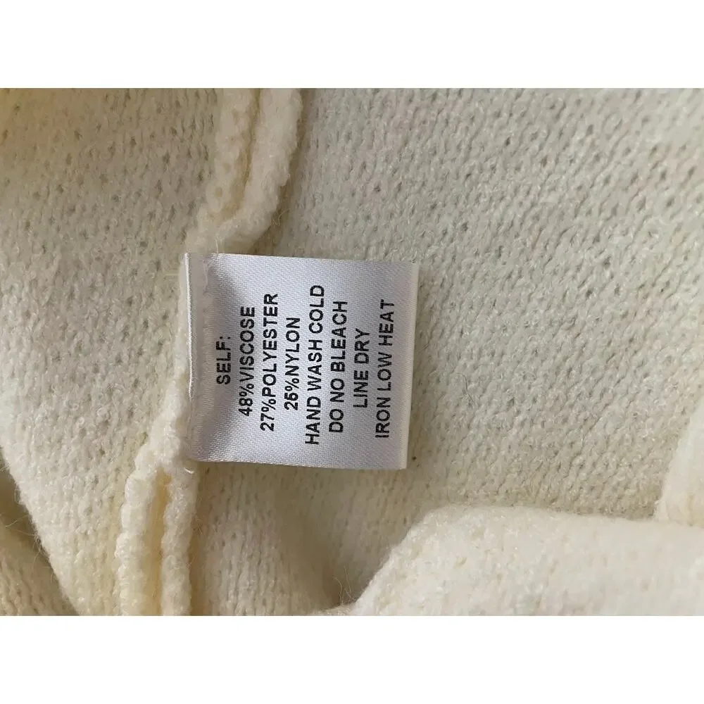 Blueivy BELTED KNIT Ivory CARDIGAN‎ Womens L Cozy Chic Cream Long Open Sweater